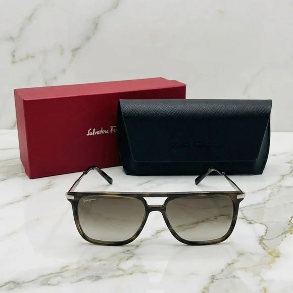 Salvatore Ferragamo SF966S Square Aviator Sunglasses Tortoise Made in Italy - Picture 1 of 10